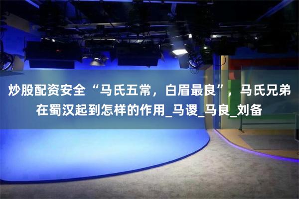 炒股配资安全 “马氏五常，白眉最良”，马氏兄弟在蜀汉起到怎样的作用_马谡_马良_刘备